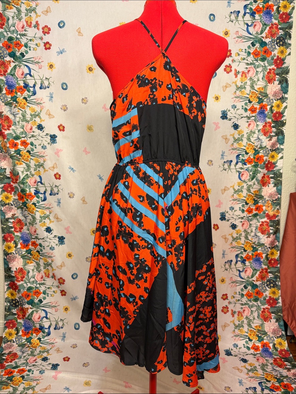 Romeo & Juliet Couture Orange, Black & Blue Floral Midi Dress - Picture 5 of 12